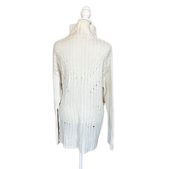 BCBGMaxAzria Gardenia Cream Sequin Merino Wool Mock Neck Tunic Sweater Sz Small - Picture 4 of 15
